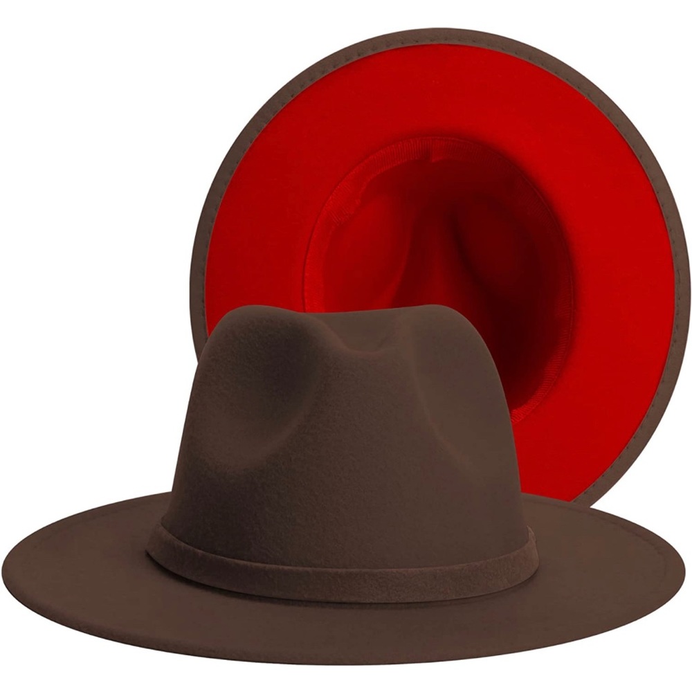 BRAND NEW TRENDY UNISEX WIDE BRIM FEDORA WITH RED UNDERBILL NWT